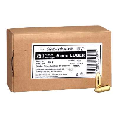 Sellier & Bellot 9 mm Luger Vollmantel 8,0g/124grs. 250 Stk.