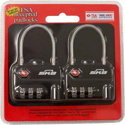 TSA-Kombinations-Vorhängeschloss mit Kabel, 2er-Pack
